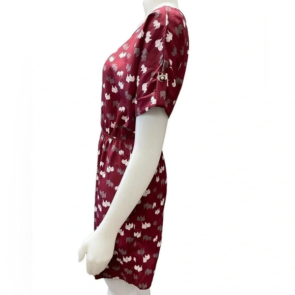 Everly  Elephant Print Burgandy Mini Dress Size Small - Picture 2 of 8